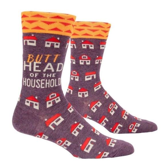 BlueQ Funny Men's Crew Novelty Socks Butthead Of The House Fits Shoe 7-12 - Picture 2 of 4